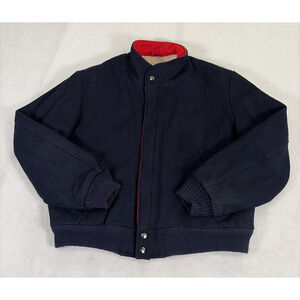 Vintage Field & Stream Men's Lg. Navy Wool Raglan Sleeve Bomber, Sherpa Lined